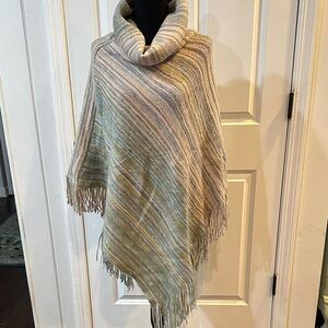 Saturday Sunday Knit Poncho with fringe